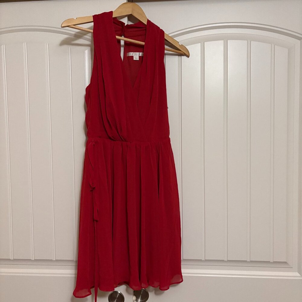 Boston Proper Party Dress Size 8 Red Midi Plunge V Neckline Cocktail Party